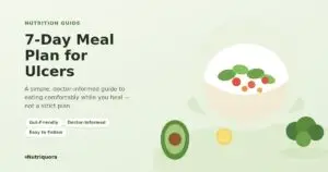 7-day meal plan for ulcers — bowl of gut-friendly salad with avocado, broccoli, and lemon
